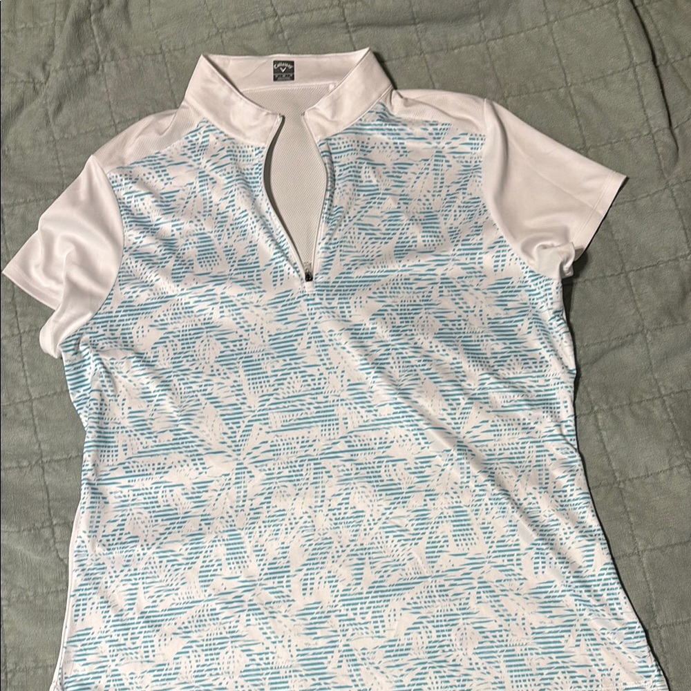 Nike Women's White and Light Blue Golf Polo